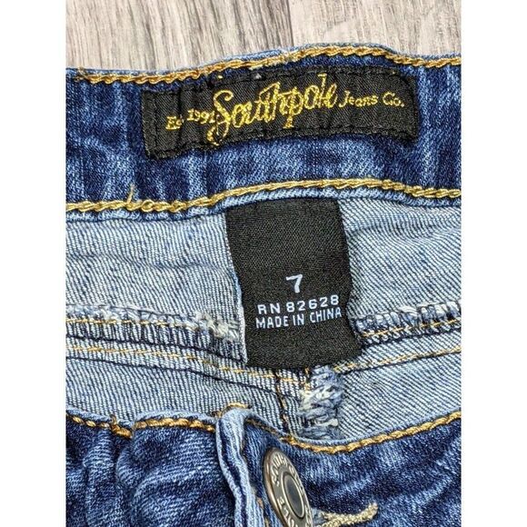 Southpole Juniors Size 7 Distressed Embroidered Pockets Bootcut Denim Blue Jeans - Picture 5 of 11